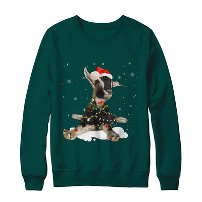 Goat With Santa Hat Lights Christmas-T-Shirt & Sweatshirt-Crewneck Sweatshirt-Deep Forest