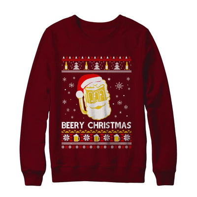 Beery Christmas Ugly Christmas Sweater Christmas Beer-T-Shirt & Sweatshirt-Crewneck Sweatshirt-Maroon