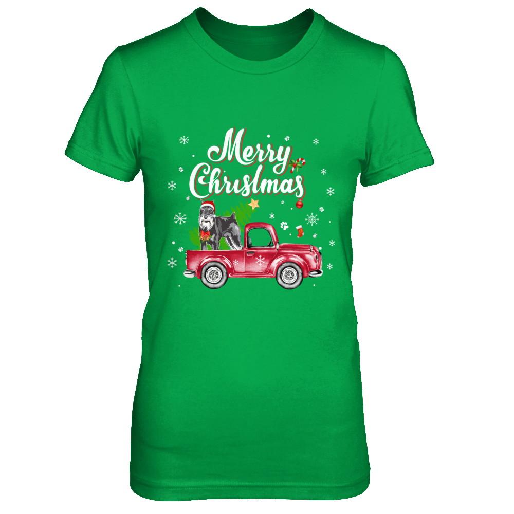 Schnauzer Retriever Rides Red Truck Christmas Pajama-T-Shirt & Sweatshirt-Women's T-Shirt-Irish Green