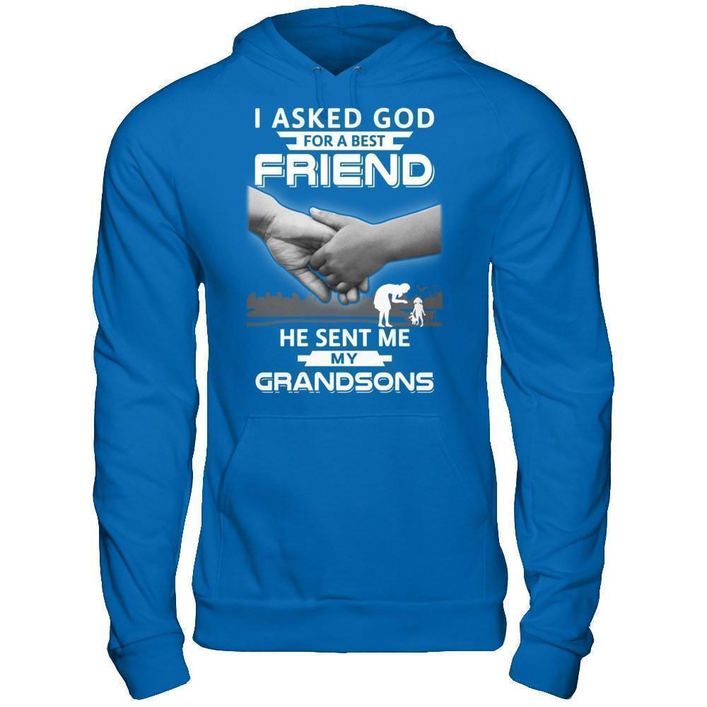I Asked God For A Best Friend He Sent Me My Grandsons-T-Shirt & Hoodie-Pullover Hoodie-Royal
