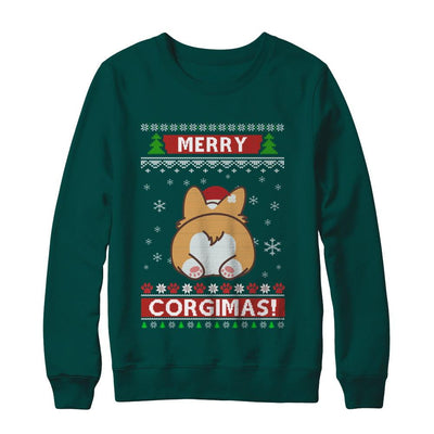 Xmas Merry Corgmas Santa Corgi Ugly Christmas Sweater-T-Shirt & Sweatshirt-Crewneck Sweatshirt-Deep Forest