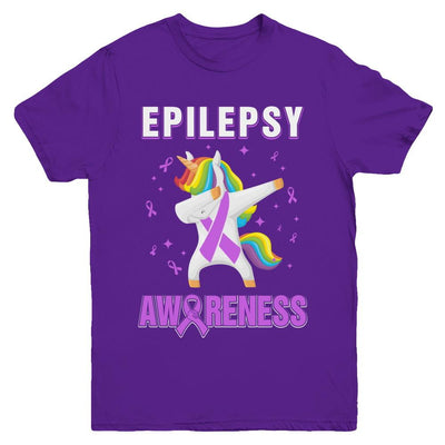 Inspirational Epilepsy Awareness Unicorn Support Youth-Youth Shirt-Youth T-Shirt-Purple