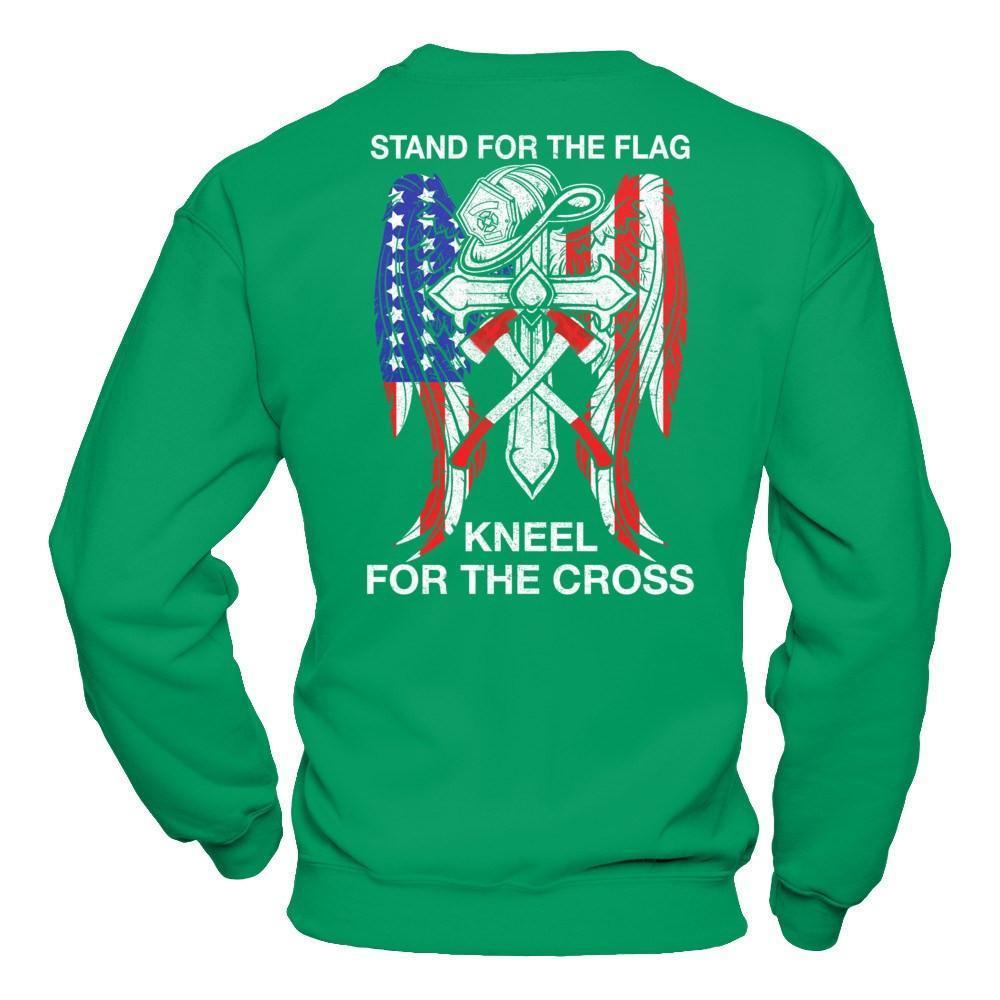 Firefighter Stand For The Flag Kneel For The Cross-T-Shirt & Hoodie-Crewneck Sweatshirt-Irish Green
