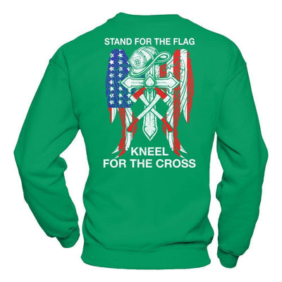 Firefighter Stand For The Flag Kneel For The Cross-T-Shirt & Hoodie-Crewneck Sweatshirt-Irish Green
