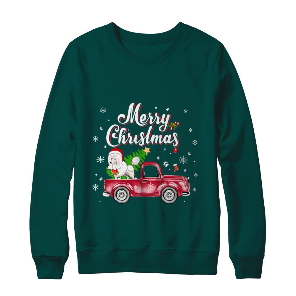 Poodle Retriever Rides Red Truck Christmas Pajama-T-Shirt & Sweatshirt-Crewneck Sweatshirt-Deep Forest