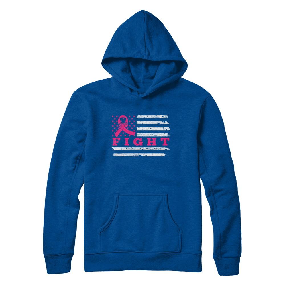 Fight Pink Ribbon US Flag Breast Cancer Awareness-T-Shirt & Hoodie-Pullover Hoodie-Deep Royal