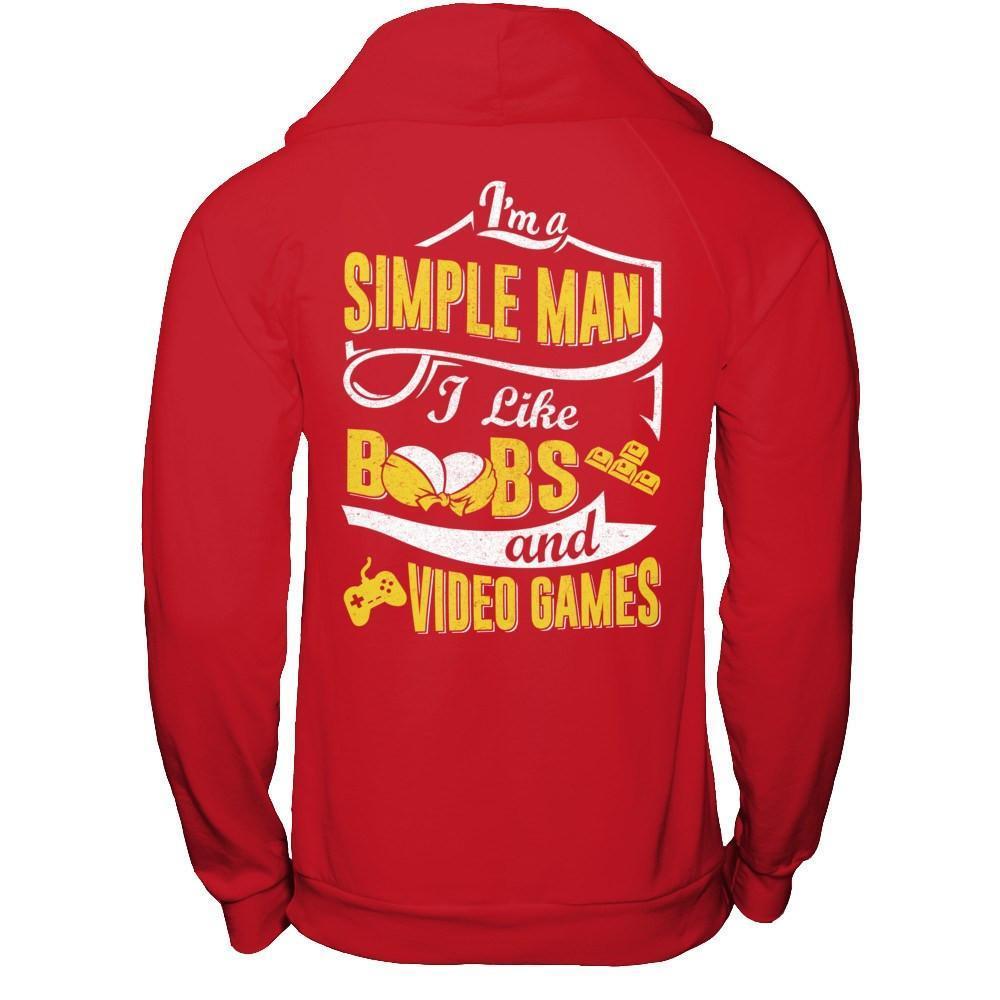 I'm A Simple Man I Like Boobs And Video Games-T-Shirt & Hoodie-Pullover Hoodie-Red
