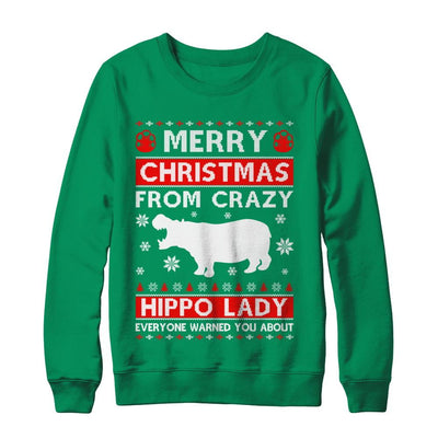 Merry Christmas From Crazy Hippo Lady Sweater-T-Shirt & Sweatshirt-Crewneck Sweatshirt-Irish Green