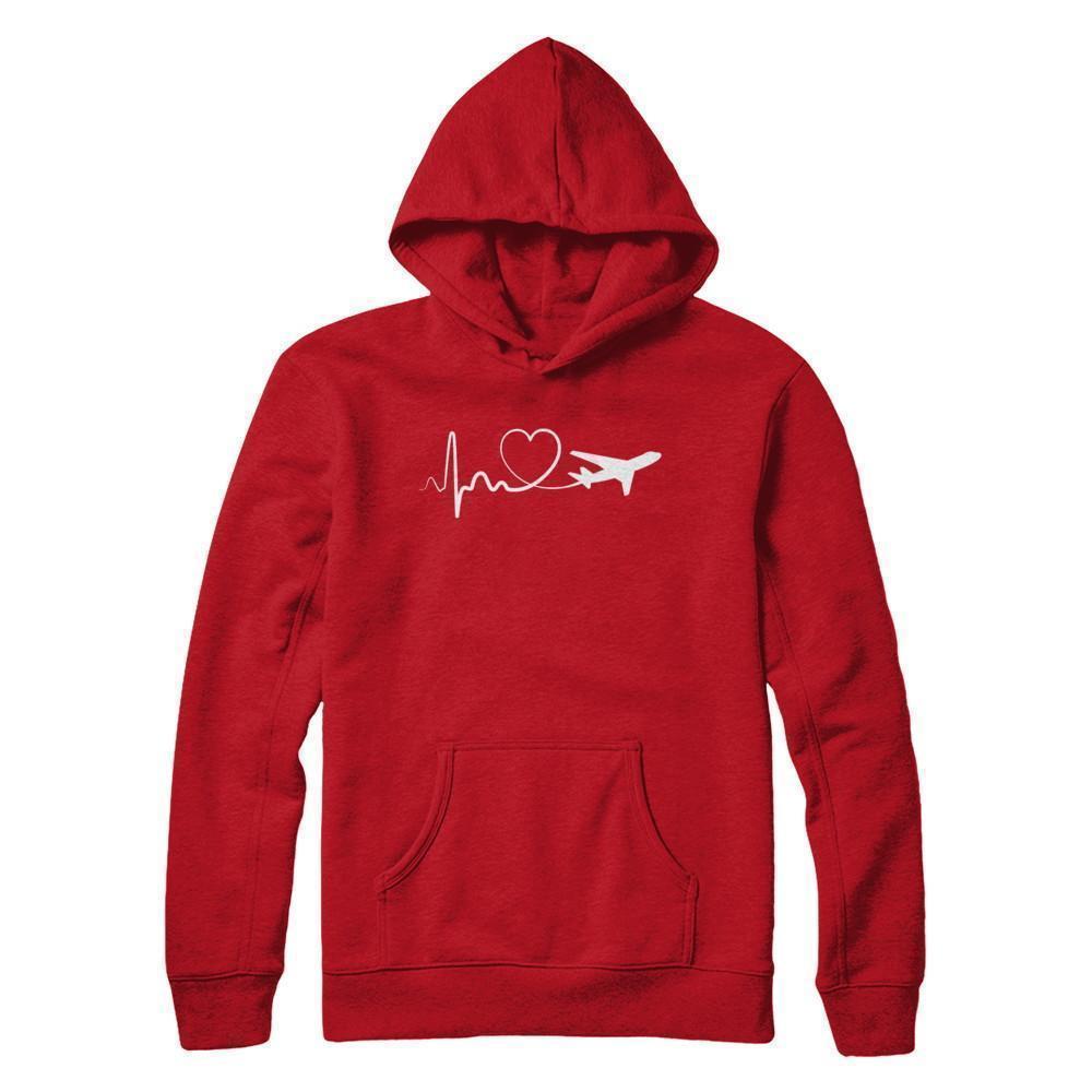 Airplane Fly Flight Planes Heartbeat To Travel Airplane-T-Shirt & Hoodie-Pullover Hoodie-Red