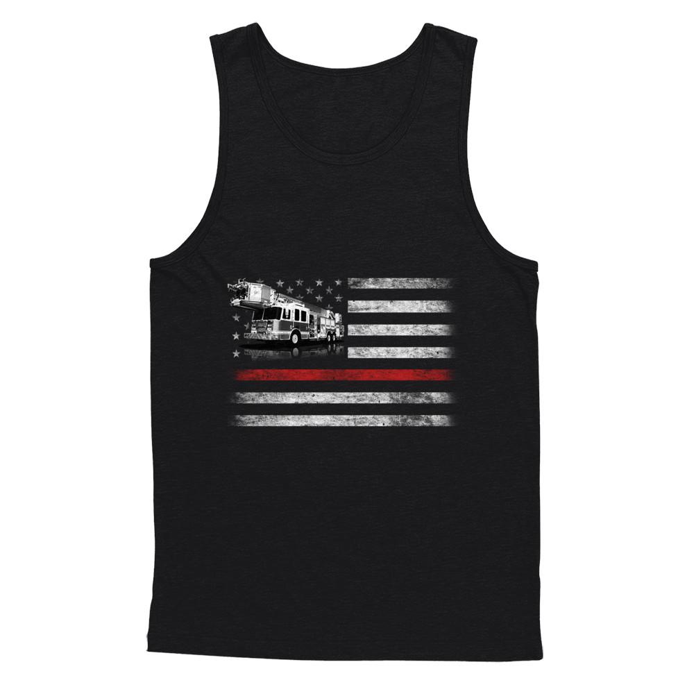 Patriotic Fireman American Flag Thin Red Line Firefighter-T-Shirt & Hoodie-Unisex Tank-Black