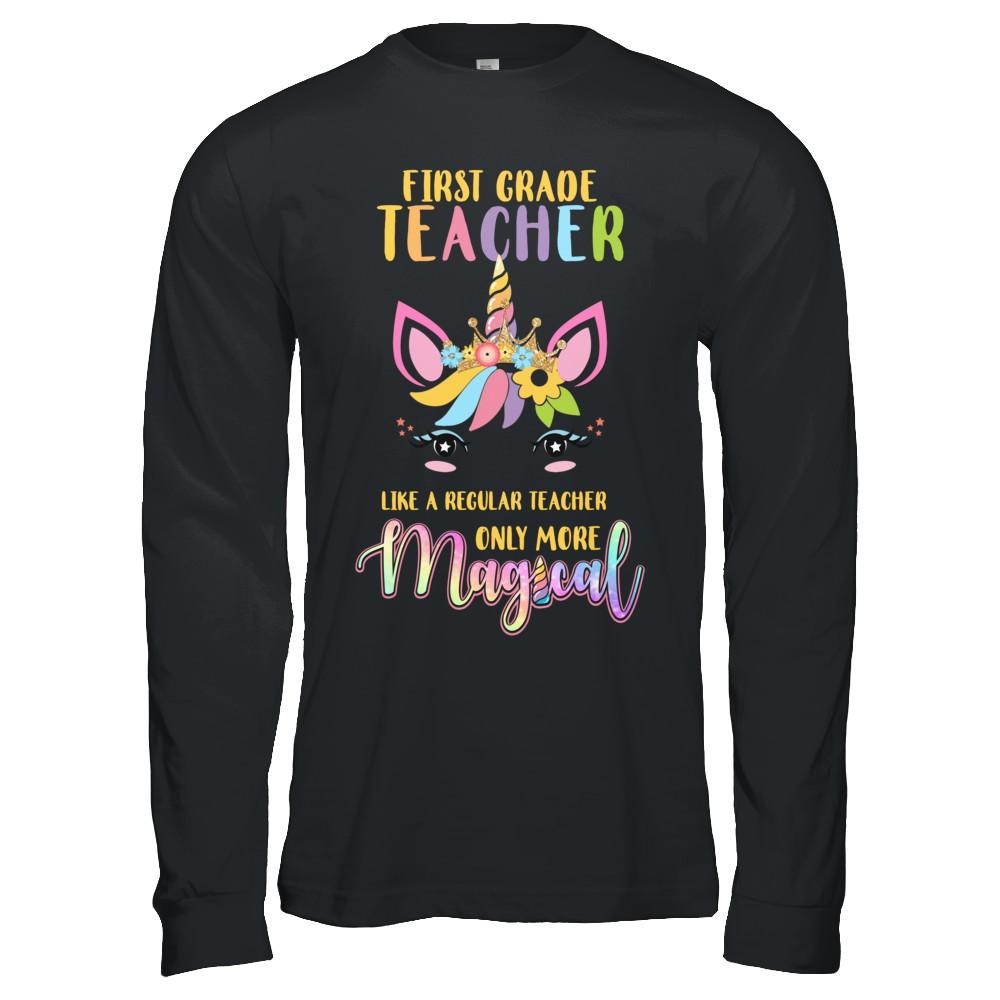 1st First Grade Teacher Cute Magical Unicorn Gift-T-Shirt & Hoodie-Long Sleeve T-Shirt-Black