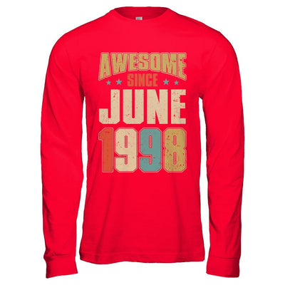 Vintage Retro Awesome Since June 1998 23th Birthday-T-Shirt & Hoodie-Long Sleeve T-Shirt-Red