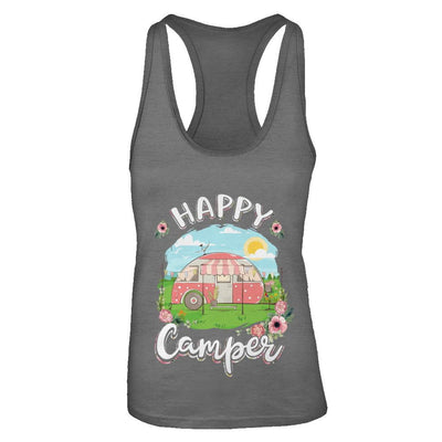 Happy Camper Flower Funny Camping Girl Gifts-T-Shirt & Tank Top-Women's Ideal Racerback Tank-Dark Grey