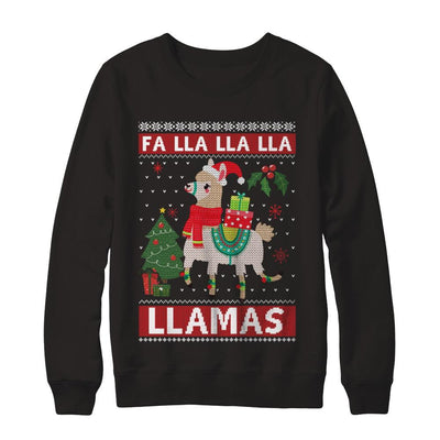 Fa Lla Lla Llama Christmas Singing Cute Ugly Sweater-T-Shirt & Sweatshirt-Crewneck Sweatshirt-Black