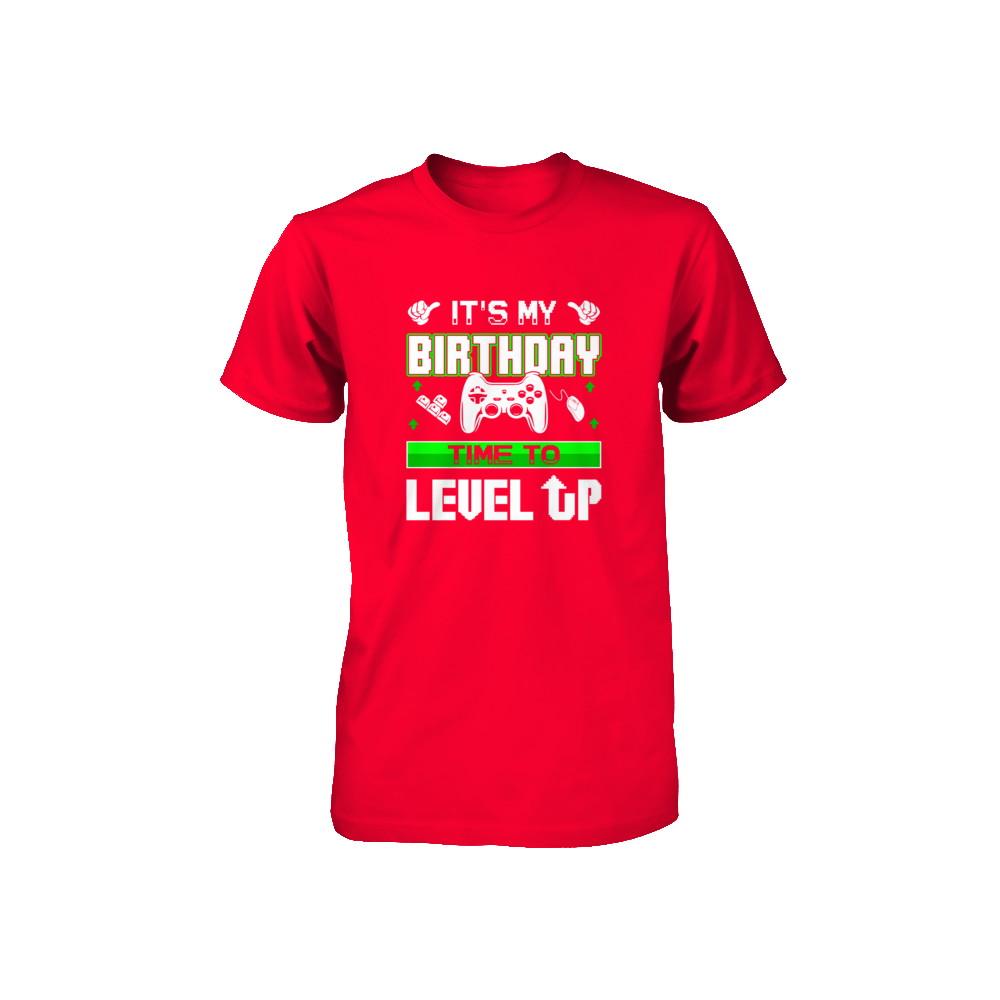 It's My Birthday Time To Level Up Youth-Youth Shirt-Youth T-Shirt-Red