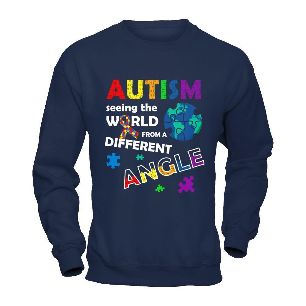 Autism Seeing The World Differently Angel-T-Shirt & Hoodie-Crewneck Sweatshirt-Navy