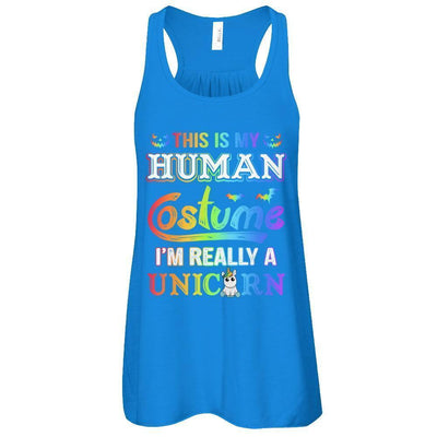Halloween This Is My Human Costume I'm Really A Unicorn-T-Shirt & Tank Top-Women's Flowy Racerback Tank-True Royal
