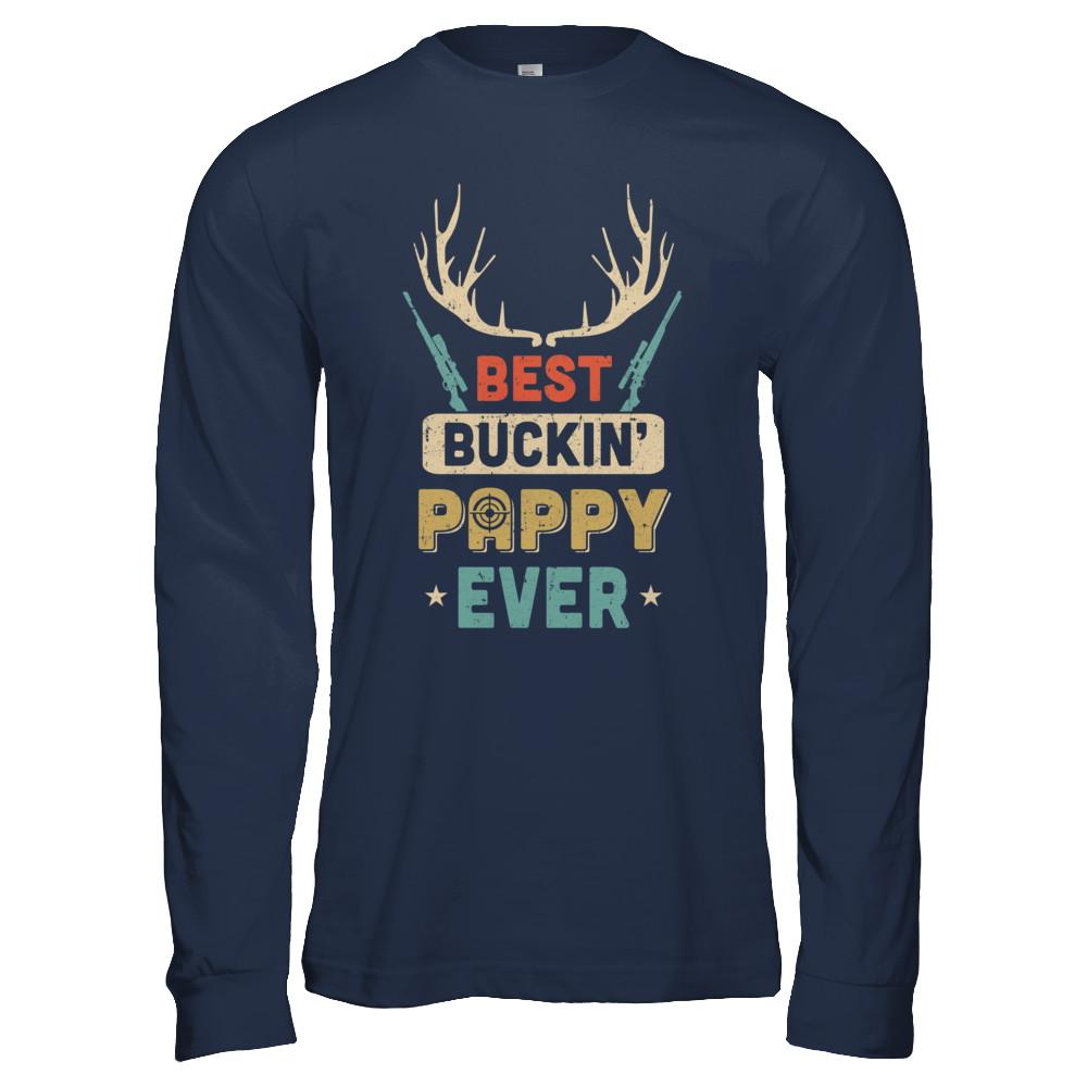 Vintage Best Buckin' Pappy Ever Deer Hunting-T-Shirt & Hoodie-Long Sleeve T-Shirt-Navy