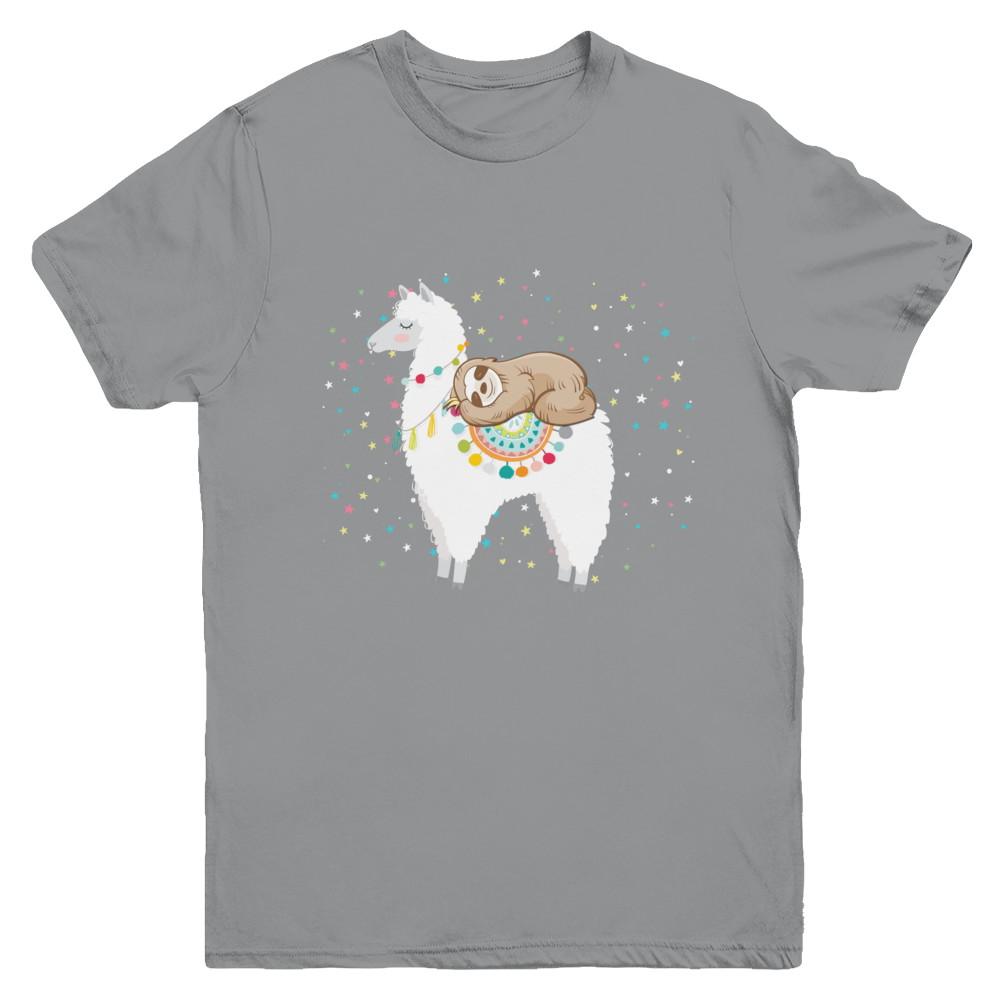 Funny Sloth Riding Llama Lover Youth-Youth Shirt-Youth T-Shirt-Sport Grey