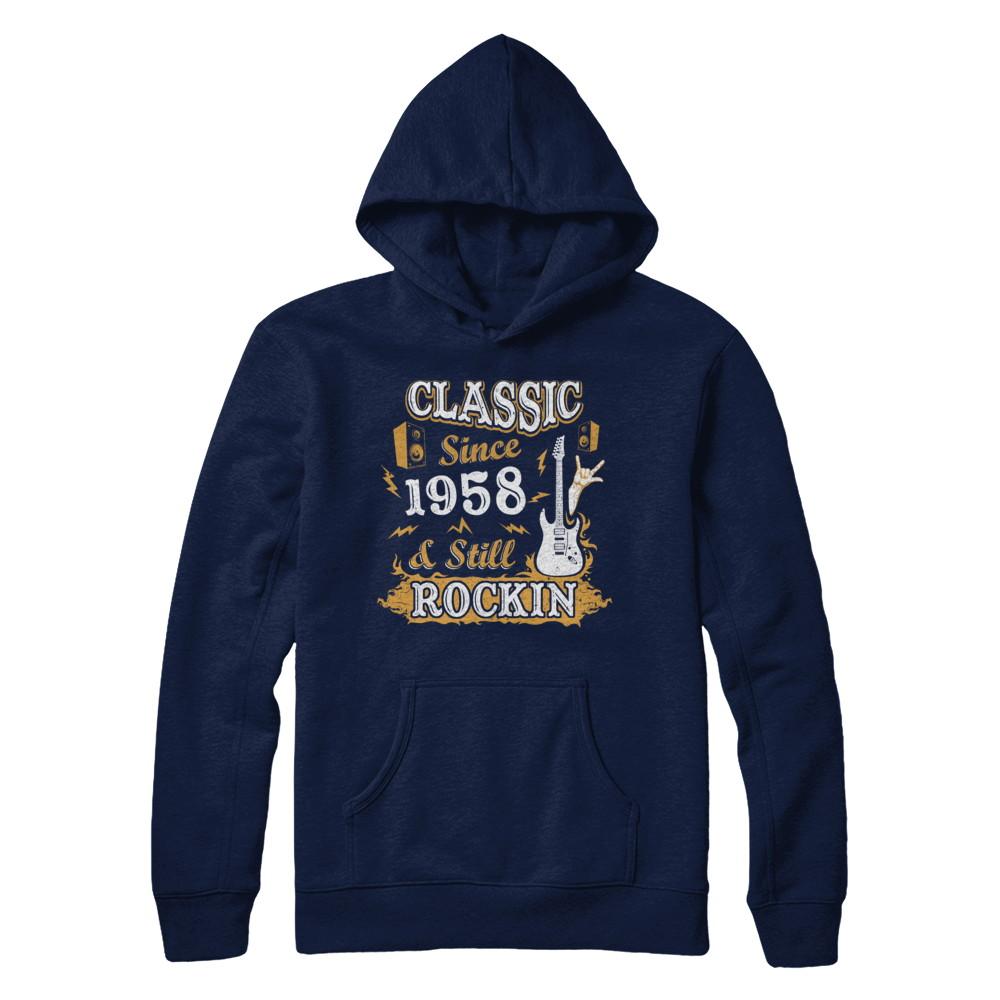 Vintage Classic Since 1958 With Rockin 63th Birthday-T-Shirt & Hoodie-Pullover Hoodie-Navy