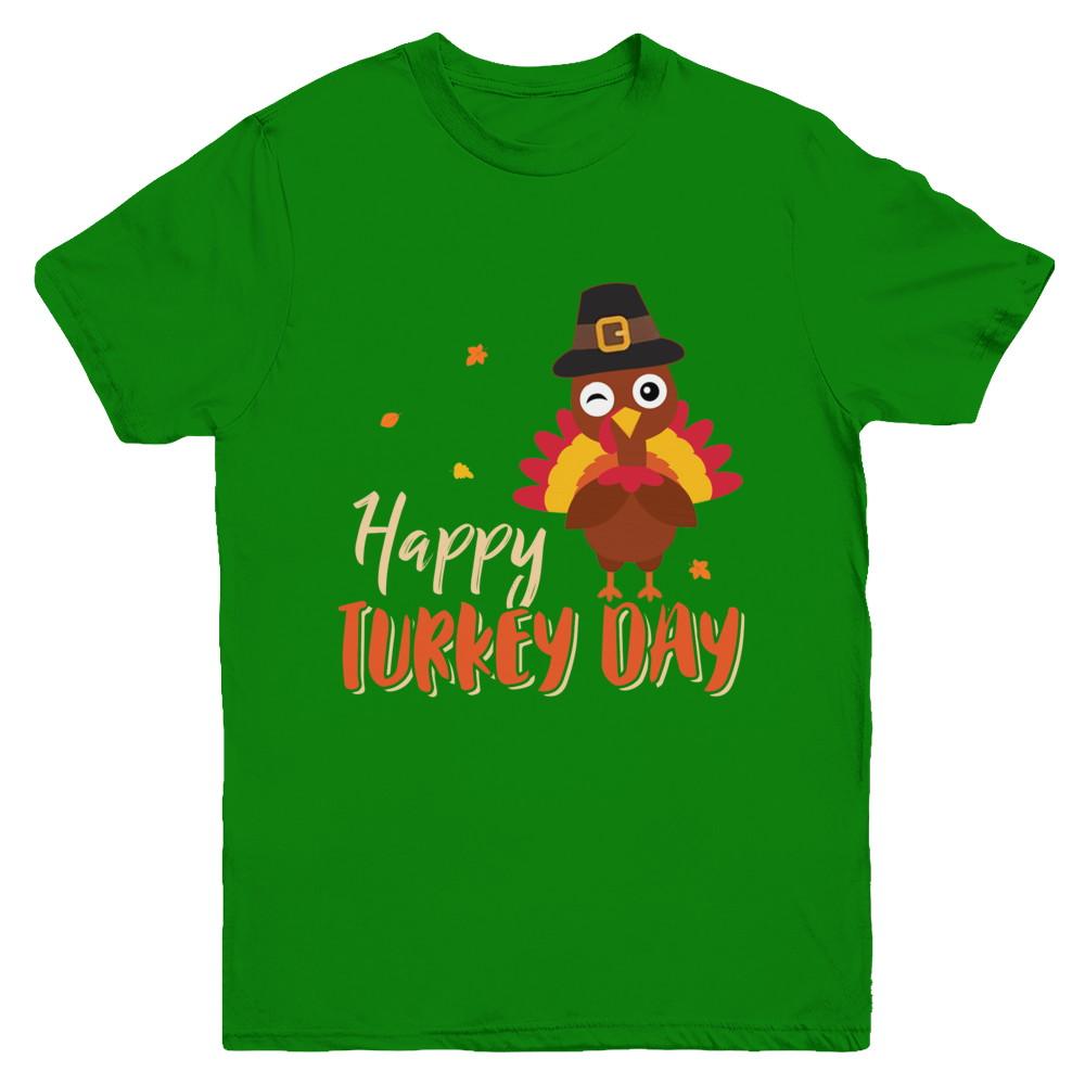 Happy Turkey Day Funny Thanksgiving Gift Youth-Youth Shirt-Youth T-Shirt-Irish Green