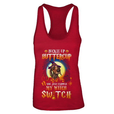 Buckle Up Buttercup Halloween Witch Dachshund Costume-T-Shirt & Tank Top-Women's Ideal Racerback Tank-Red