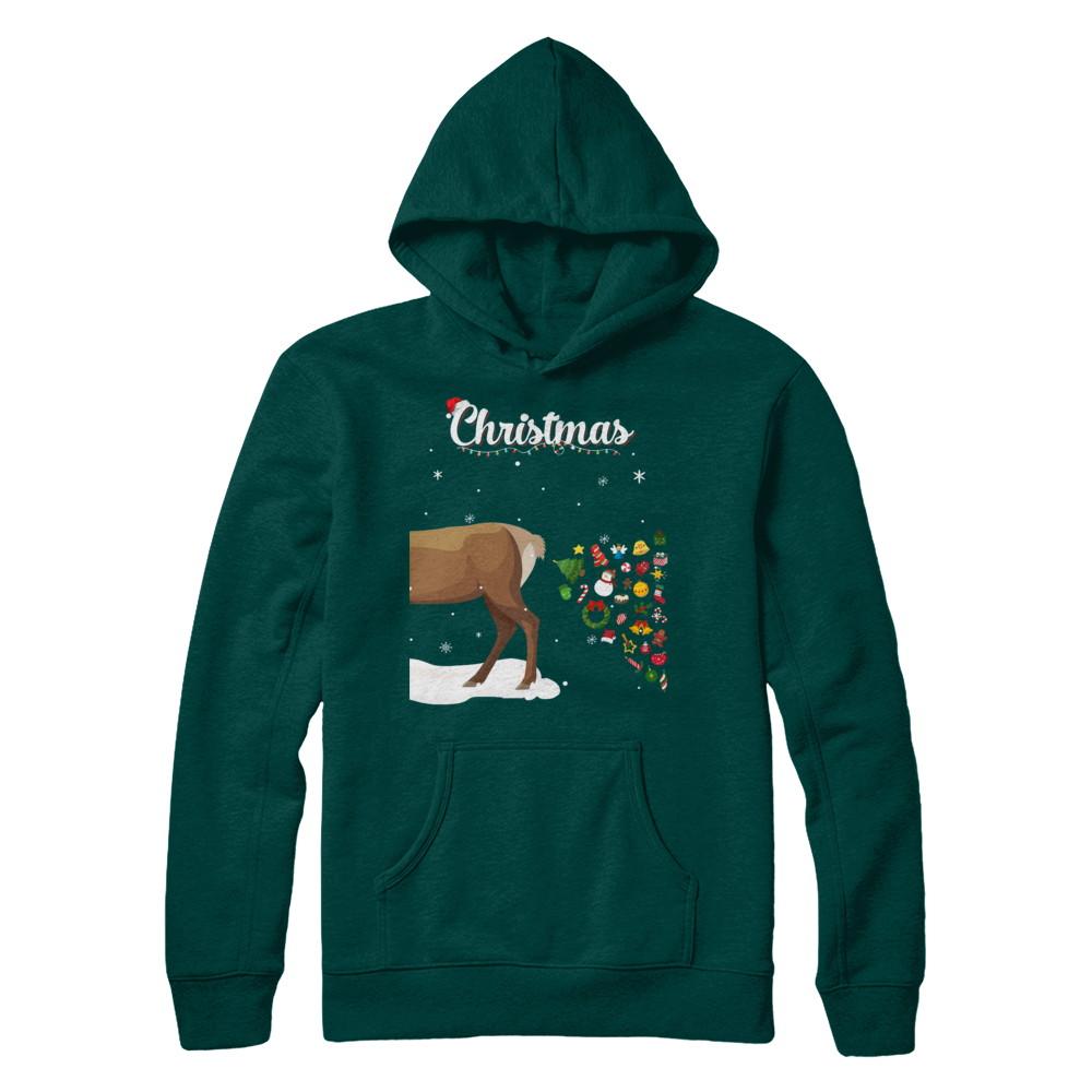 Couples Sick Reindeer Funny Ugly Christmas Sweater-T-Shirt & Sweatshirt-Pullover Hoodie-Deep Forest