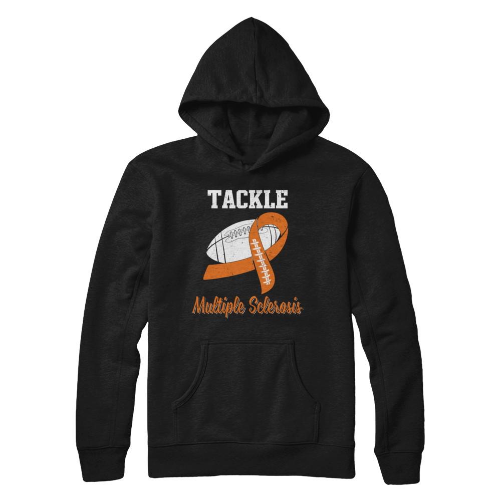 Football Survivor Tackle Orange Multiple Sclerosis Awareness-T-Shirt & Hoodie-Pullover Hoodie-Black