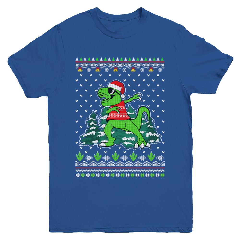 Funny Dab Dabbing Dinosaur Ugly Christmas Sweater Xmas Youth-Youth Shirt-Youth T-Shirt-Royal