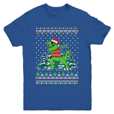 Funny Dab Dabbing Dinosaur Ugly Christmas Sweater Xmas Youth-Youth Shirt-Youth T-Shirt-Royal