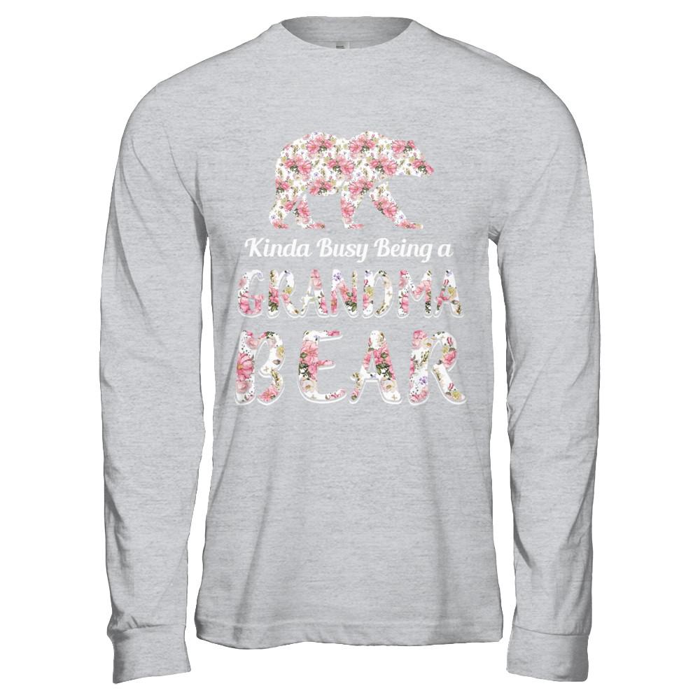 Grandma Bear Dinosaur Kinda Busy Being A Grandmabear-T-Shirt & Hoodie-Long Sleeve T-Shirt-Sport Grey