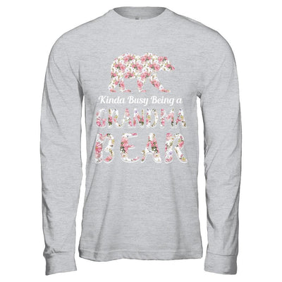 Grandma Bear Dinosaur Kinda Busy Being A Grandmabear-T-Shirt & Hoodie-Long Sleeve T-Shirt-Sport Grey