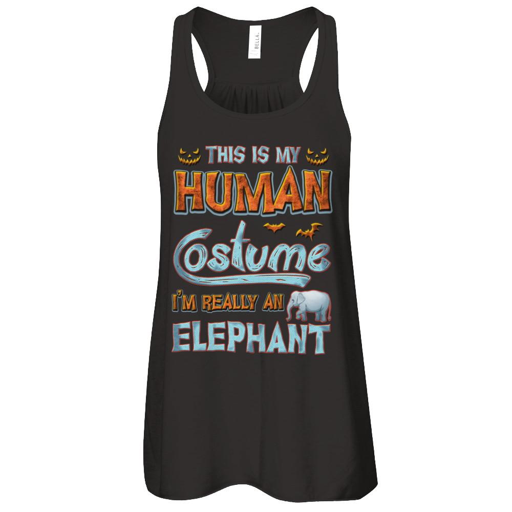 Elephant Halloween My Human Costume I'm Really An Elephant-T-Shirt & Tank Top-Women's Flowy Racerback Tank-Black