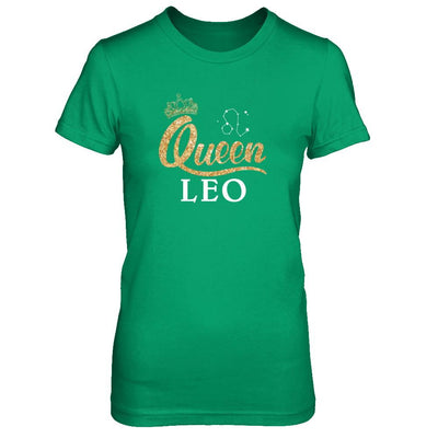 Queen Leo Zodiac July August Birthday Gift-T-Shirt & Tank Top-Women's T-Shirt-Irish Green