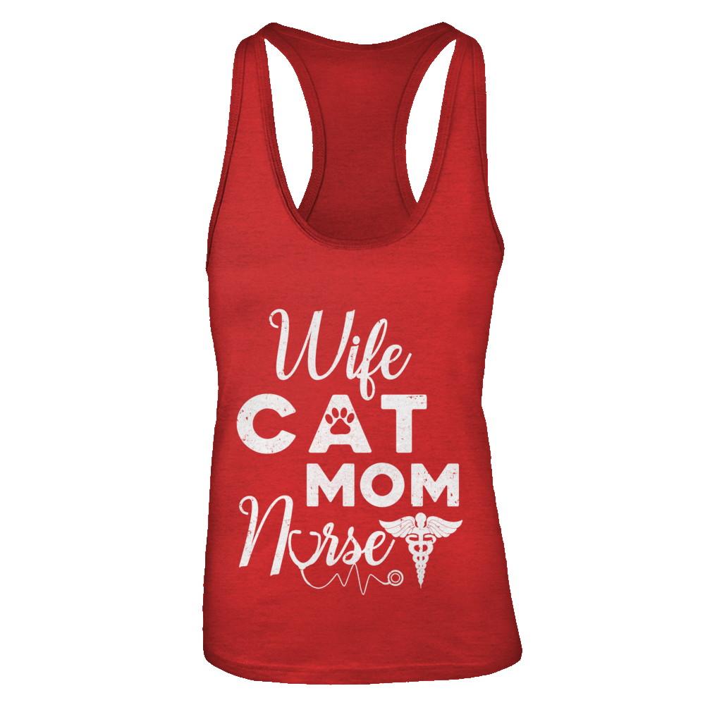 Wife Cat Mom Nurse-T-Shirt & Tank Top-Women's Ideal Racerback Tank-Red