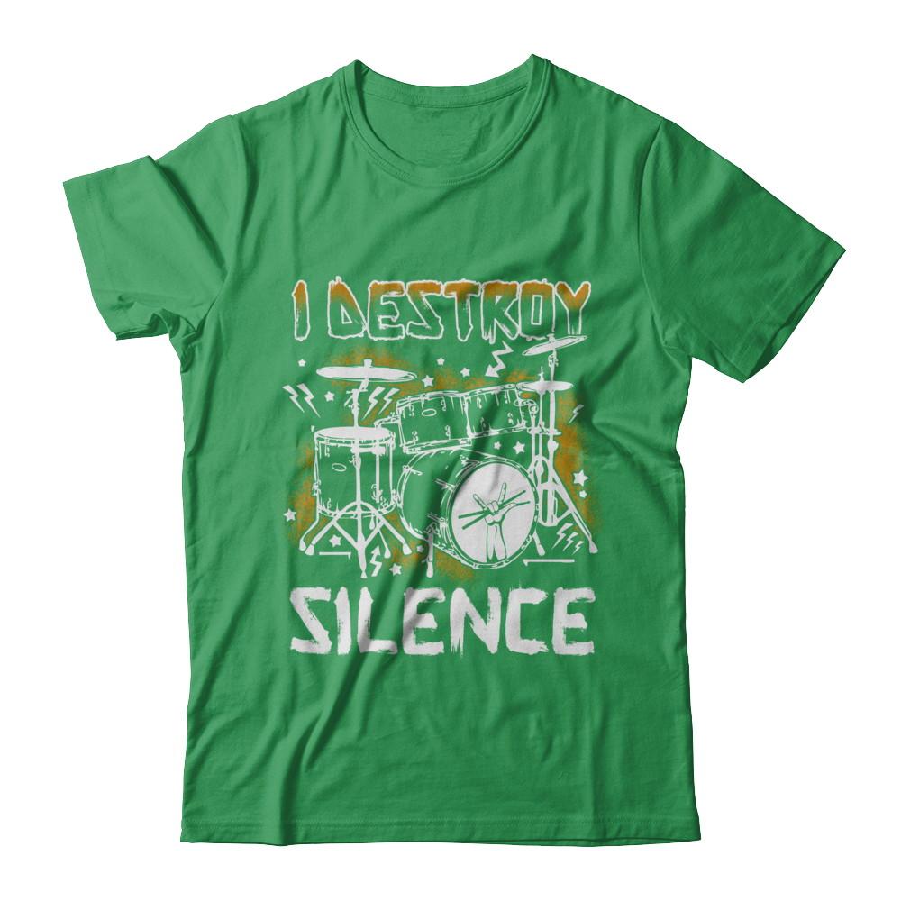 I Destroy Silence Drums Funny Drummer Musician-T-Shirt & Hoodie-Premium T-Shirt-Kelly Green