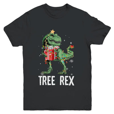 Christmas Tree For Kids Boys T Rex Dinosaur Xmas Gifts Youth-Youth Shirt-Youth T-Shirt-Black