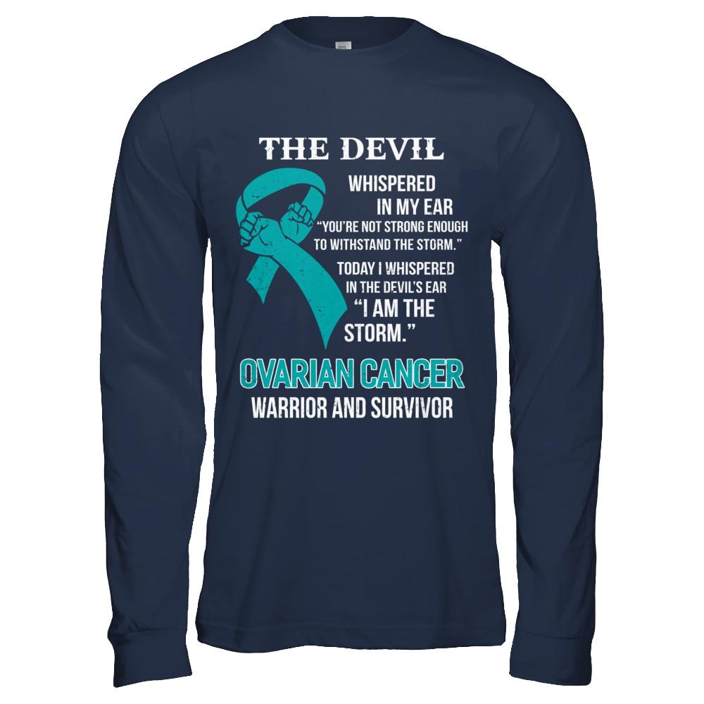 I Am The Storm Support Ovarian Cancer Warrior Survivor-T-Shirt & Hoodie-Long Sleeve T-Shirt-Navy
