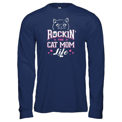 Rocking The Cat Mom Life-T-Shirt & Tank Top-Long Sleeve T-Shirt-Navy