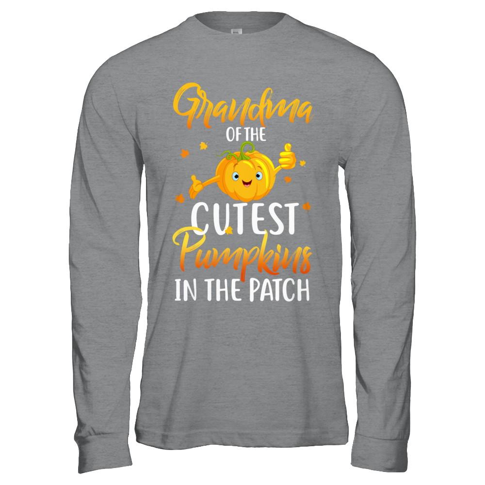 Halloween Grandma Of Cutest Pumpkins In The Patch-T-Shirt & Hoodie-Long Sleeve T-Shirt-Sport Grey