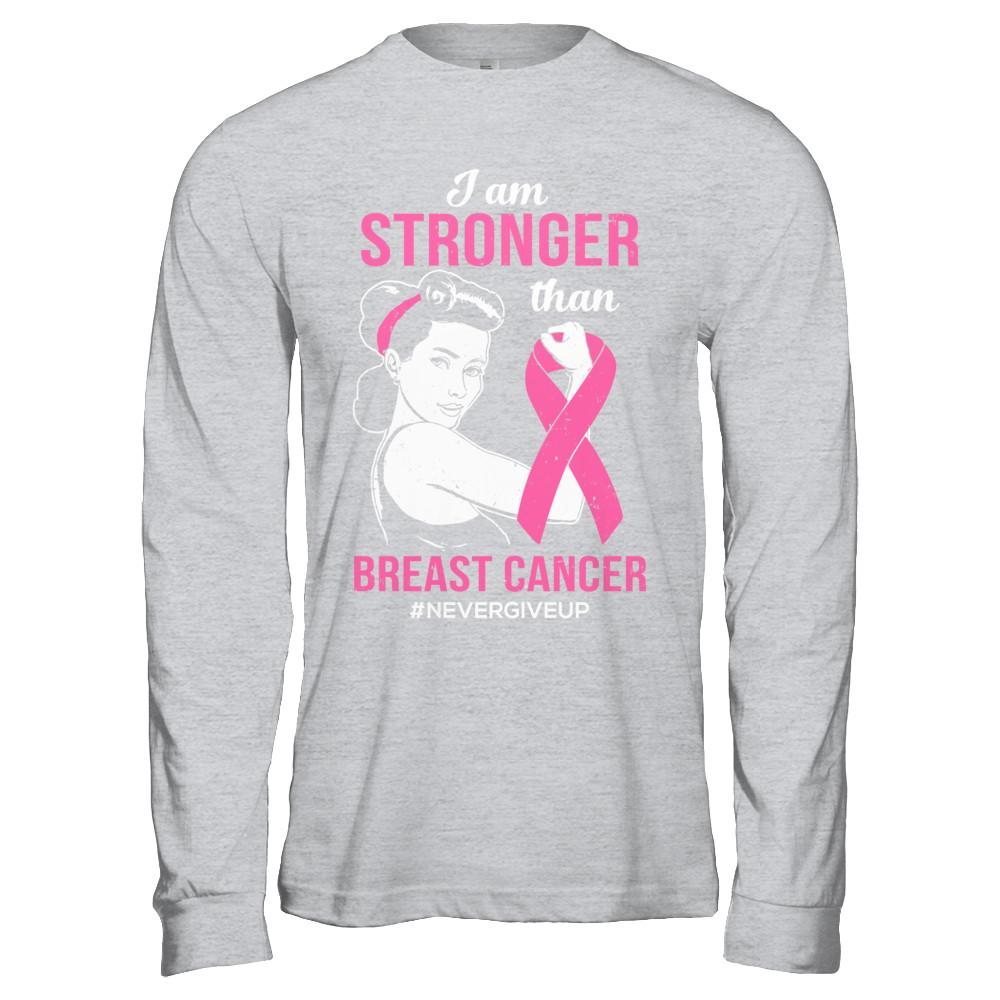 I Am Stronger Than Breast Cancer Awareness Support-T-Shirt & Hoodie-Long Sleeve T-Shirt-Sport Grey