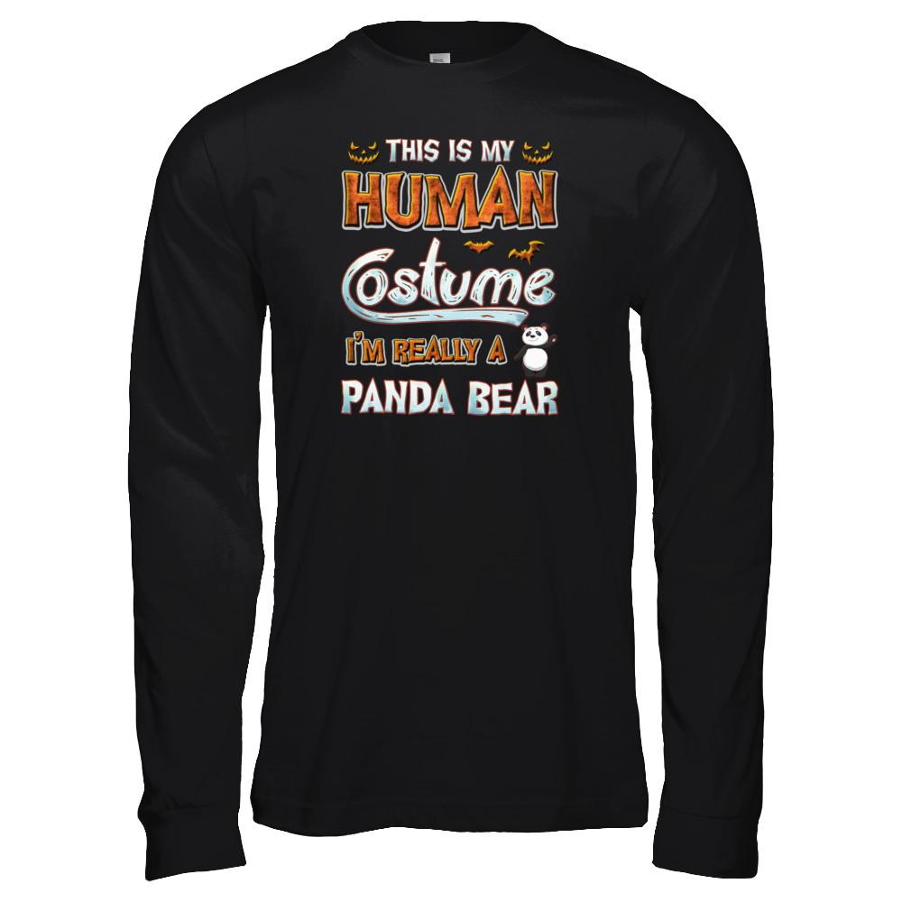Panda Halloween My Human Costume I'm Really A Panda-T-Shirt & Tank Top-Long Sleeve T-Shirt-Black