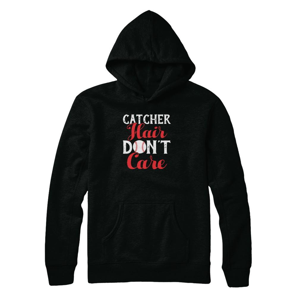 Catcher Hair Don't Care Baseball-T-Shirt & Tank Top-Pullover Hoodie-Black