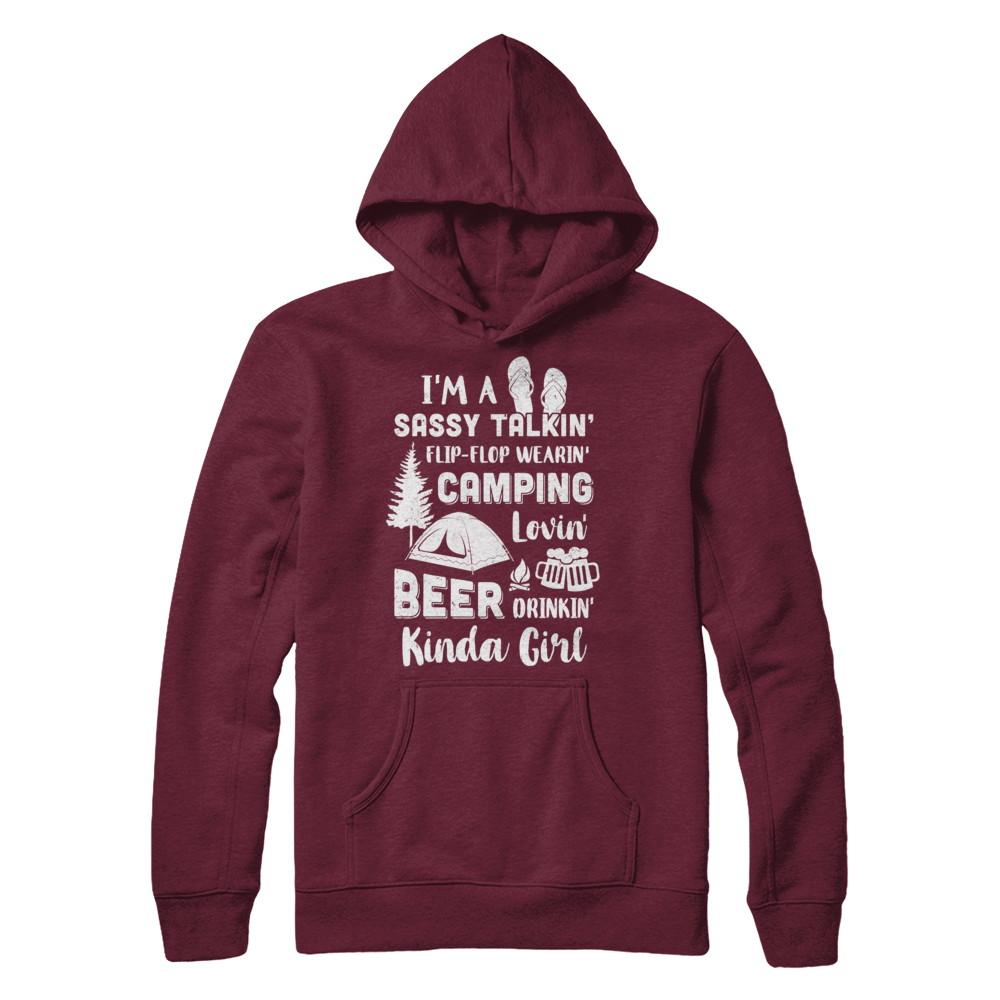 Sassy Talking Flip-Flop Camping Beer Kinda Girl-T-Shirt & Hoodie-Pullover Hoodie-Maroon