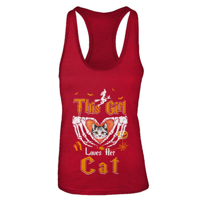 This Girl Love Her Cat Halloween-T-Shirt & Tank Top-Women's Ideal Racerback Tank-Red