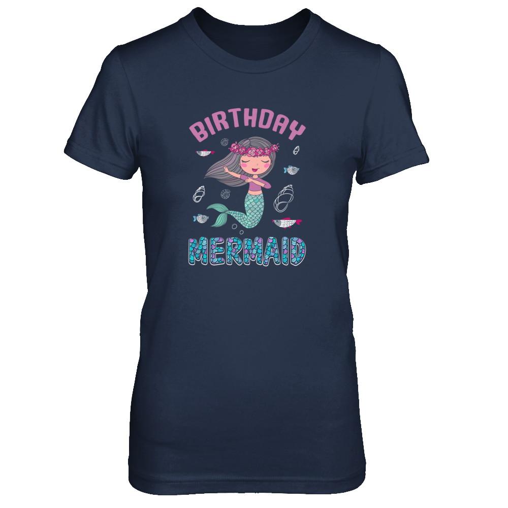 Birthday Mermaid Party Dabbing-T-Shirt & Tank Top-Women's T-Shirt-Navy