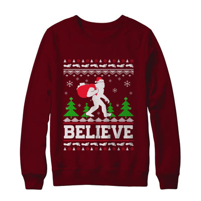 Christmas Believe Bigfoot Ugly Xmas Sweater-T-Shirt & Sweatshirt-Crewneck Sweatshirt-Maroon