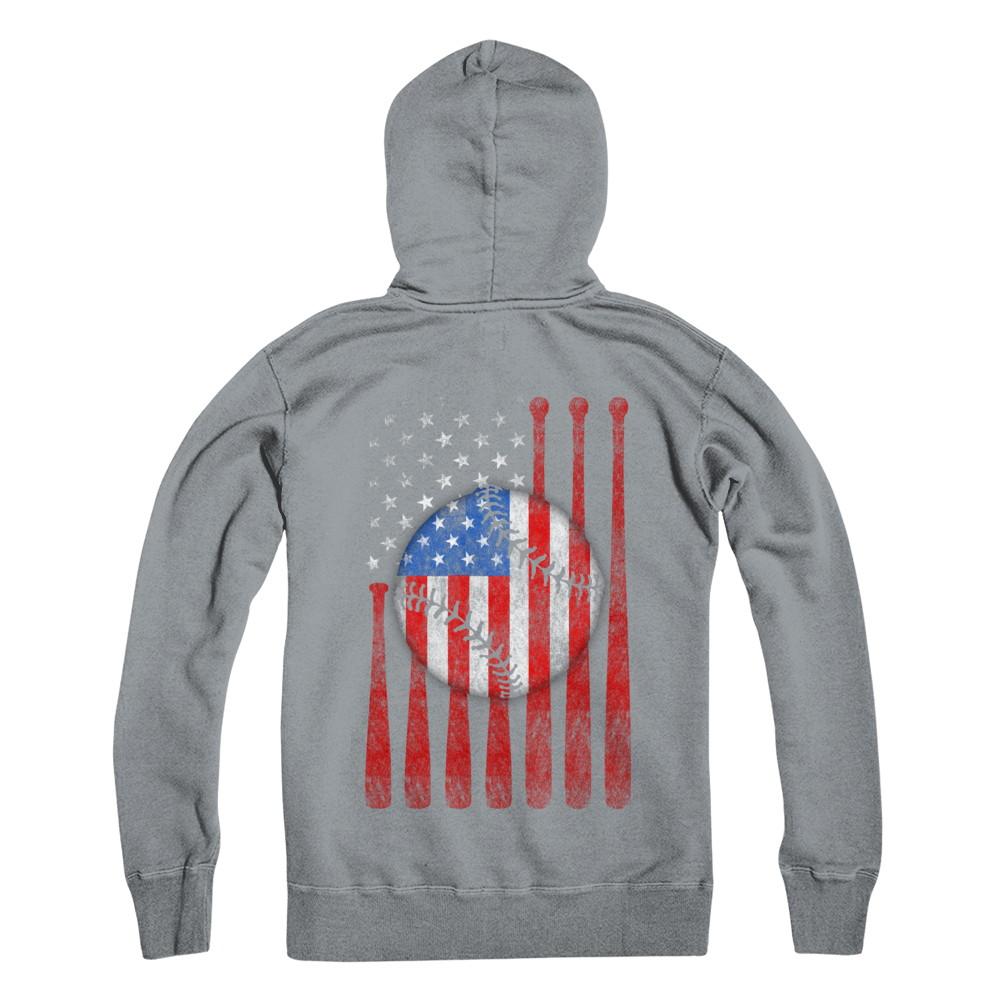 American Flag Vintage Baseball-T-Shirt & Hoodie-Hanes - Heavyweight Pullover Hoodie-Light Steel