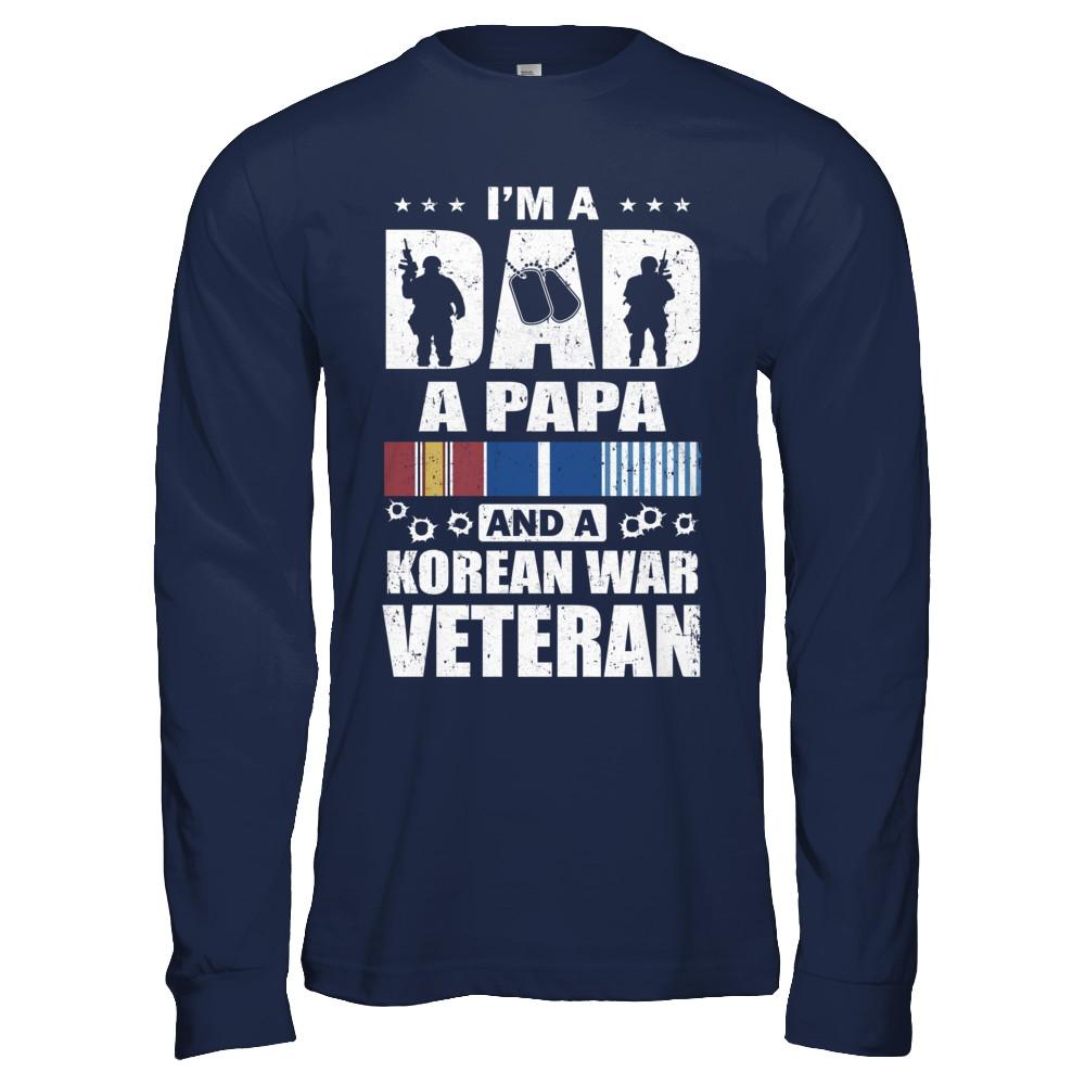 Dad A Papa And A Korean War Veteran Fathers Day-T-Shirt & Hoodie-Long Sleeve T-Shirt-Navy