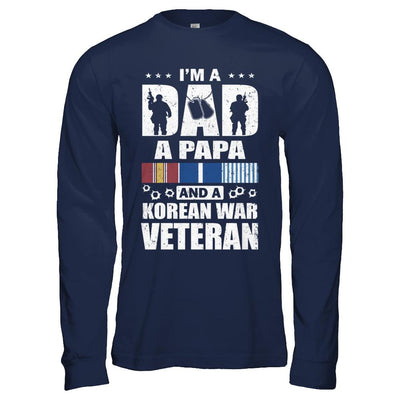 Dad A Papa And A Korean War Veteran Fathers Day-T-Shirt & Hoodie-Long Sleeve T-Shirt-Navy